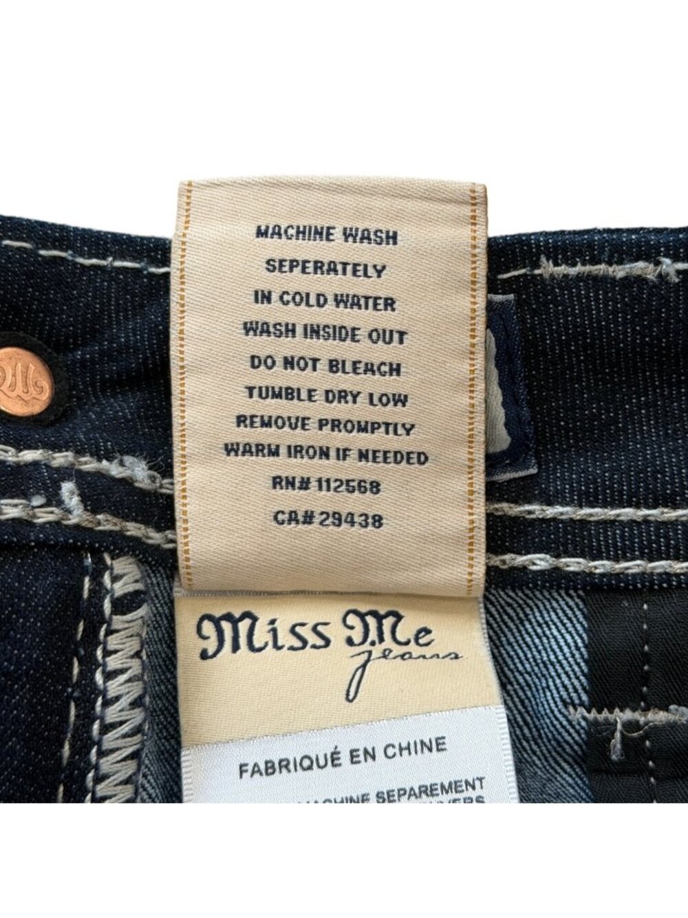 Miss Me Womens Size 27 Bootcut Jeans Dark Wash Buckle JE5454B4R Studded Pocket - Picture 10 of 10